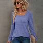 Full Size Heathered Square Neck Long Sleeve T-Shirt