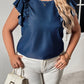 Plus Size Round Neck Flounce Sleeve Frill Trim Blouse