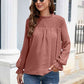Smocked Mock Neck Swiss Dot Top