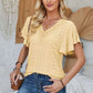 Eyelet Applique V-Neck Cap Sleeve T-Shirt