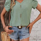 Eyelet V-Neck Petal Sleeve T-Shirt
