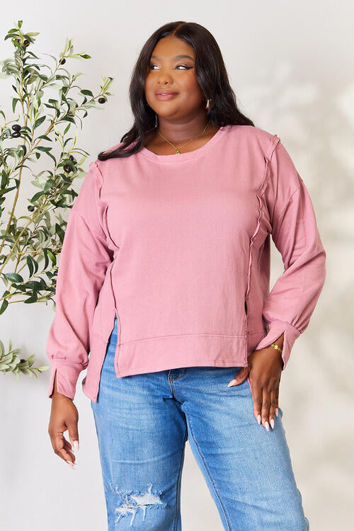 Culture Code Full Size Round Neck Exposed Seam Slit Top *