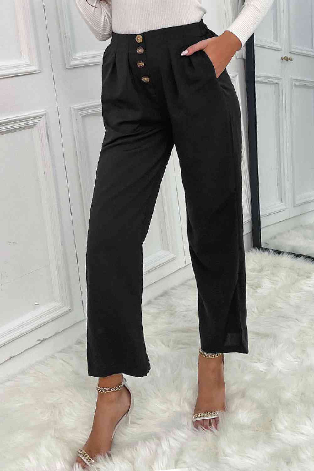 SeaKnickers Button Fly Wide Leg Black Pants