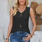 Eyelet Decorative Button V-Neck Tank