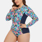 Plus Size Floral Zip Up One-Piece Swimsuit