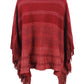 One Size Striped Boat Neck Poncho with Fringes
