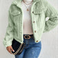 Fuzzy Button Up Collared Neck Jacket