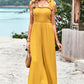 Women's Frill Trim Tie Shoulder Wide Leg Jumpsuit with Pockets