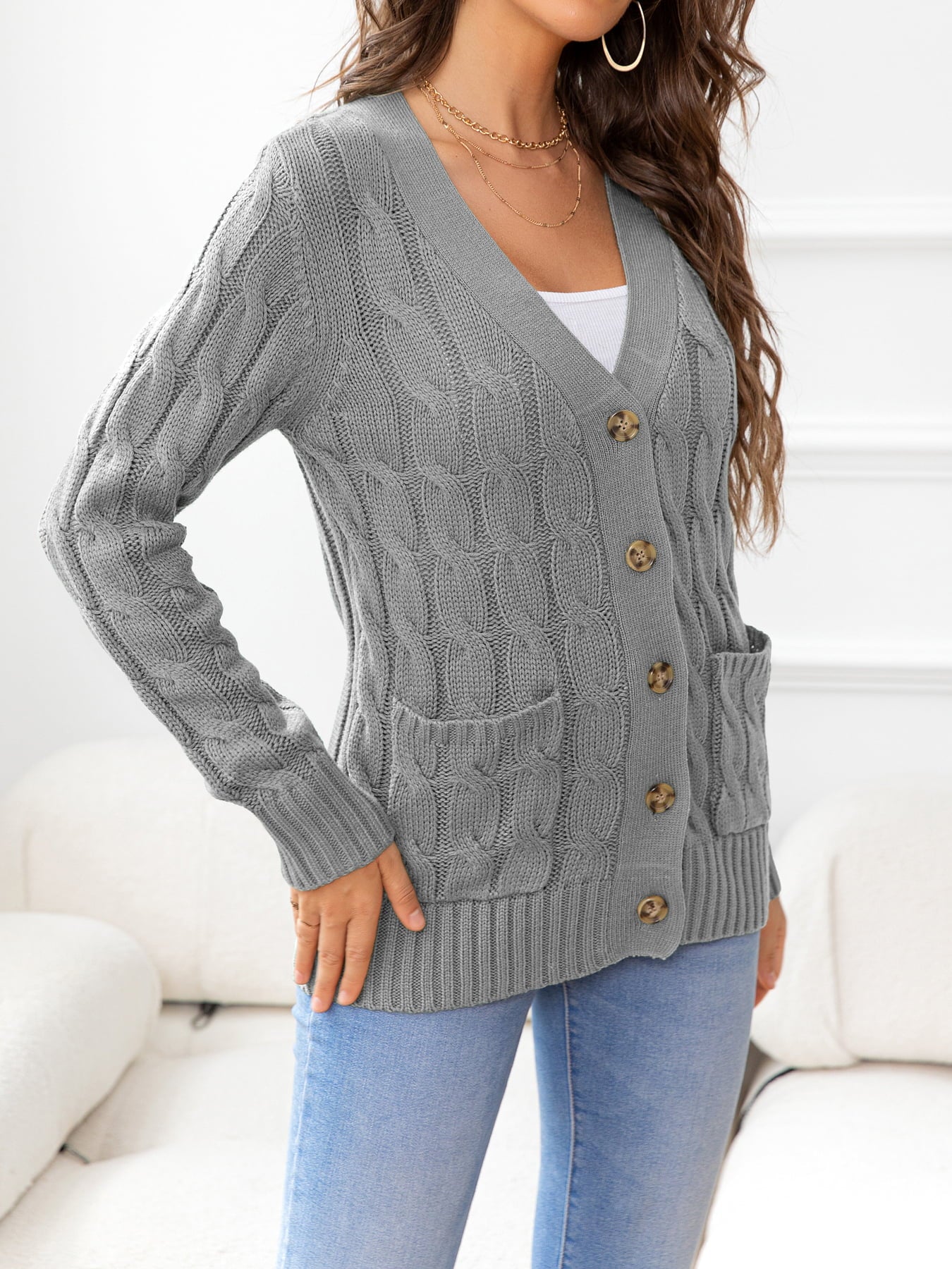 SavannahTree Button Down Cable-Knit Cardigan