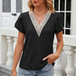 Eyelet V-Neck Petal Sleeve T-Shirt