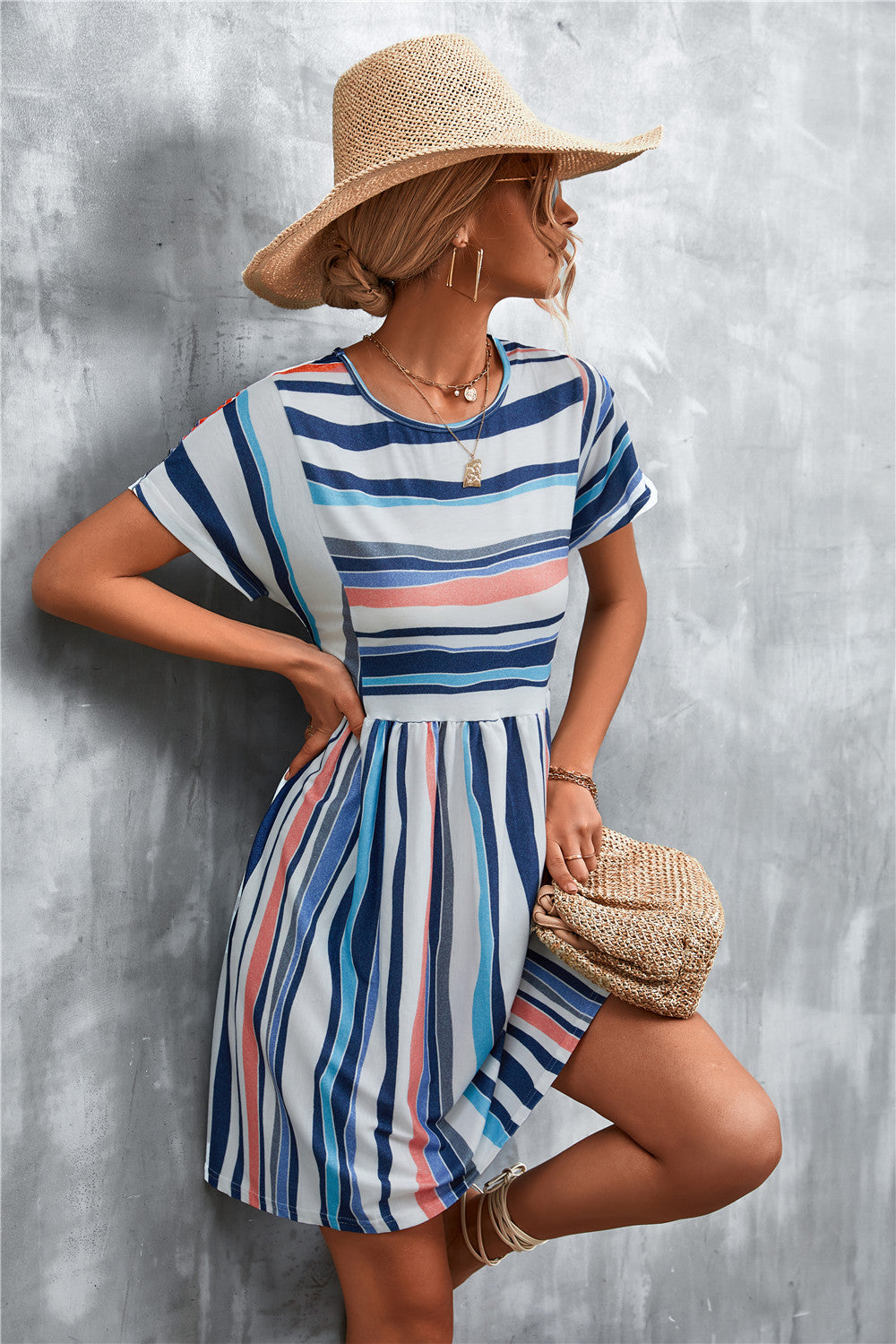 Women's Striped Round Neck Dress