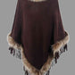 Country Rustic One Size Faux Fur Trim Fringed Poncho