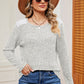 Eyelet Ribbed Round Neck Long Sleeve T-Shirt