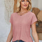Eyelet Round Neck Rolled Short Sleeve T-Shirt