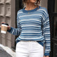 LoveByHannah Striped Round Neck Azure Long Sleeve Sweater