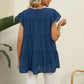 Full Size Swiss Dot Round Neck Tiered Blouse