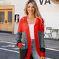 Color Block Open Front Hooded Cardigan