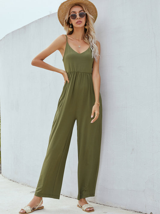 Full Size Adjustable Spaghetti Strap Jumpsuit with Pockets