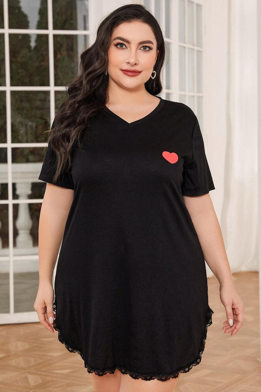 Women's Plus Size Lace Trim V-Neck Short Sleeve Night Dress