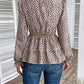 Laken Jay Printed Round Neck Smocked Flounce Sleeve T-Shirt