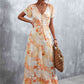 Full Size Floral Buttoned Drawstring Waist Tiered Dress