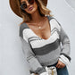 Color Block Scoop Neck Dropped Shoulder Sweater