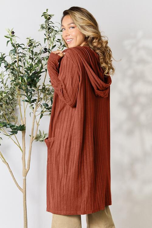 Basic Bae Full Size Ribbed Open Front Long Sleeve Cardigan *