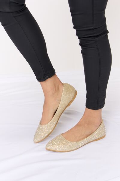 Forever Link Champagne Rhinestone Point Toe Flat Slip-Ons