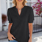 Eyelet Notched Puff Sleeve T-Shirt