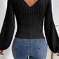 V-Neck Long Sleeve Knit Top