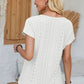 Eyelet Round Neck Rolled Short Sleeve T-Shirt