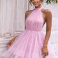 Halter Neck Backless Mesh Dress