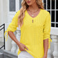 Eyelet Drawstring V-Neck Half Sleeve T-Shirt