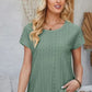 Eyelet Round Neck Rolled Short Sleeve T-Shirt