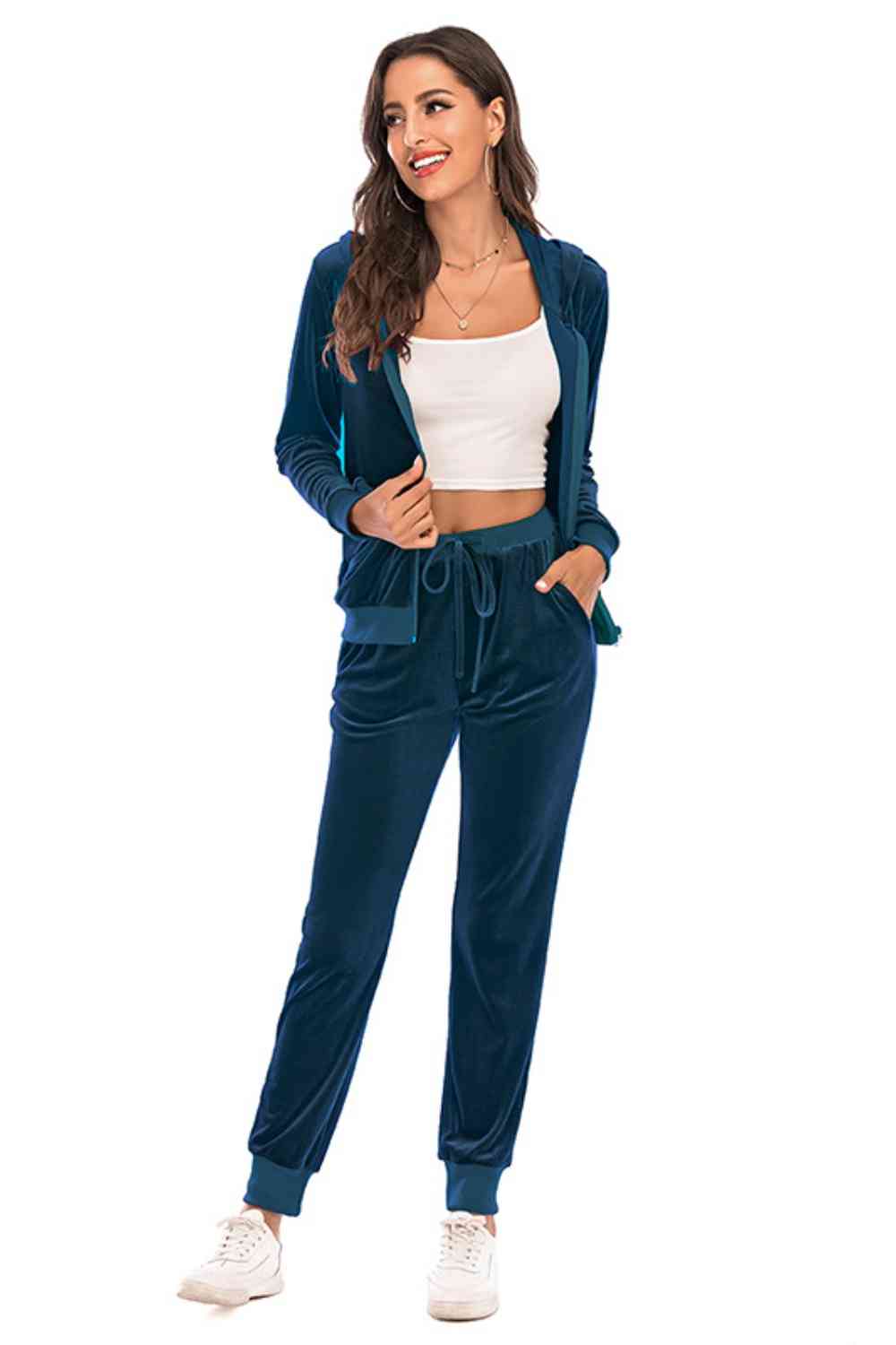 Full Size Zip-Up Hooded Jacket and Pants Set