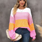 Hannah&Mea Color Block Round Neck Dropped Shoulder Sweater