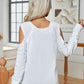 KnittedEmporium Decorative Button Cold-Shoulder Sweater