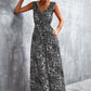 Full Size Printed V-Neck Tie Waist Maxi Dress