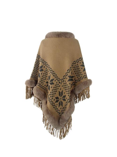 BeautifulMe Fringe Geometric Cape Sleeve Poncho