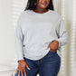 Double Take Light Gray Full Size Seam Detail Round Neck Long Sleeve Top
