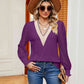 Contrast V-Neck Long Sleeve Blouse