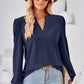 Ruched Notched Long Sleeve T-Shirt