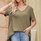 Women's Short Sleeved V-Neck Dropped Shoulder Tunic Top