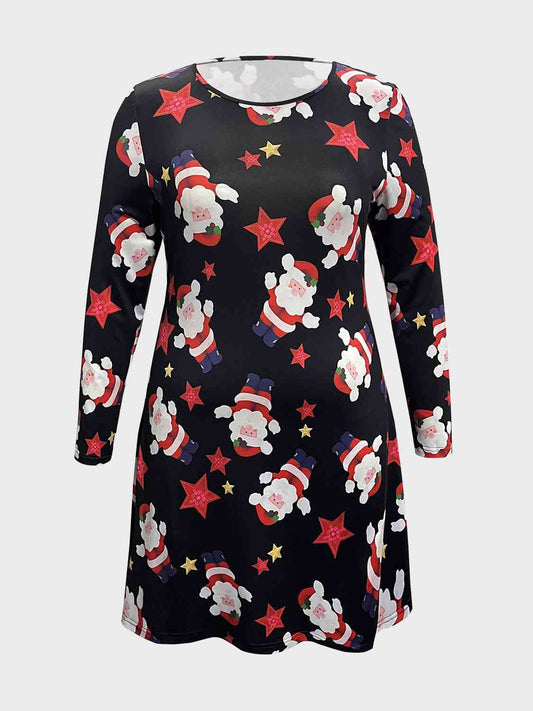 Plus Size Christmas Santa Printed Round Neck Dress