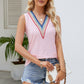Contrast Full Size V-Neck Eyelet Tank