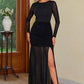 OhSoMaxi Black Semi-Sheer Slit Round Neck Dress
