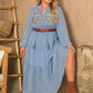 Plus Size Polka Dot Tie Neck Balloon Sleeve Maxi Dress