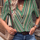 Printed V-Neck Button-Up Short Sleeve Top