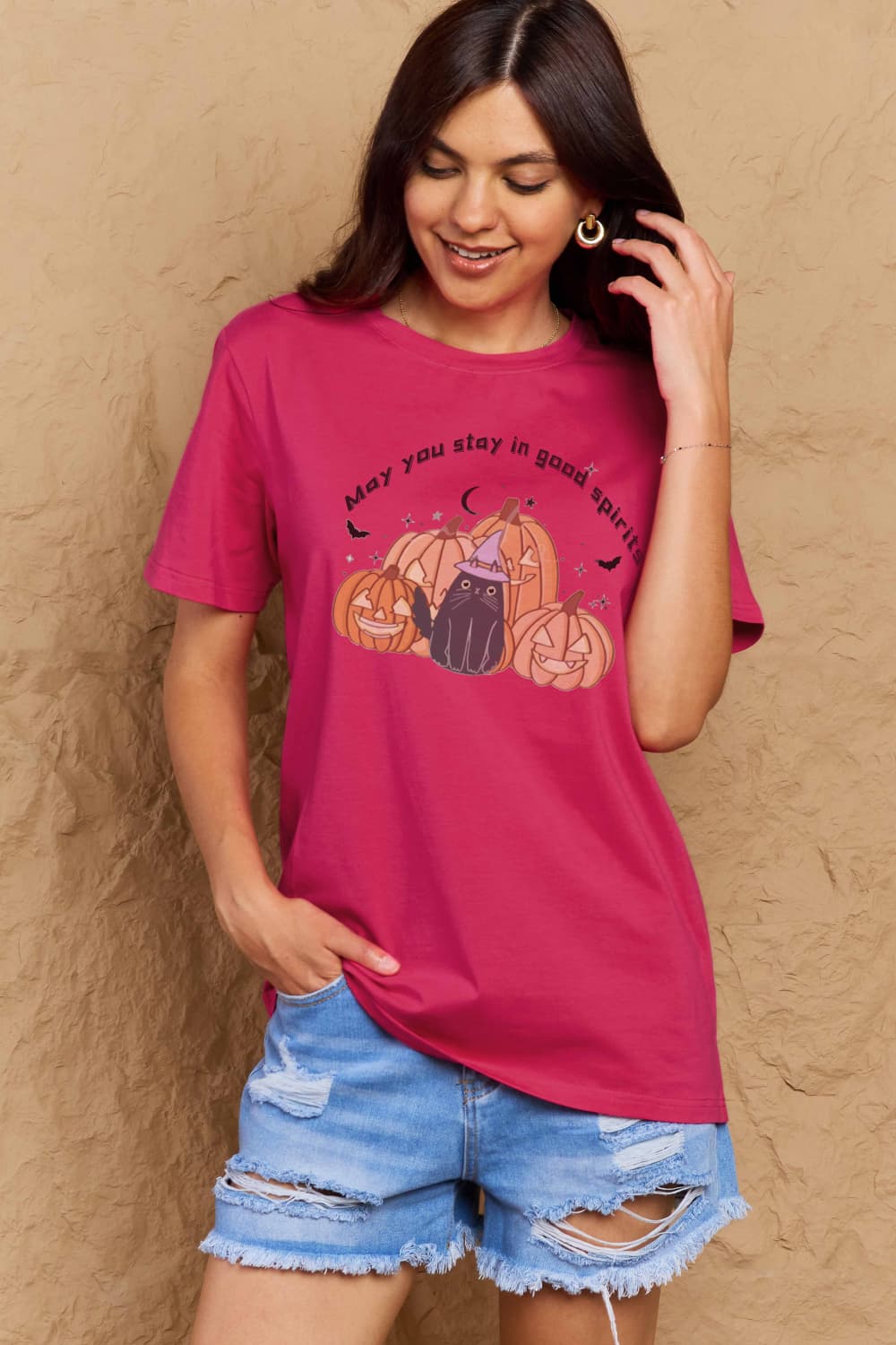 Simply Love Full Size Halloween MAY YOU STAY IN GOOD SPIRITS Graphic Cotton T-Shirt