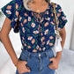 Floral Tie Neck Flutter Sleeve Blouse